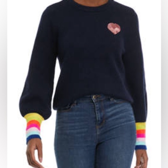 crown & ivy Navy Sweater with Rainbow Cuffs - Picture 1 of 9